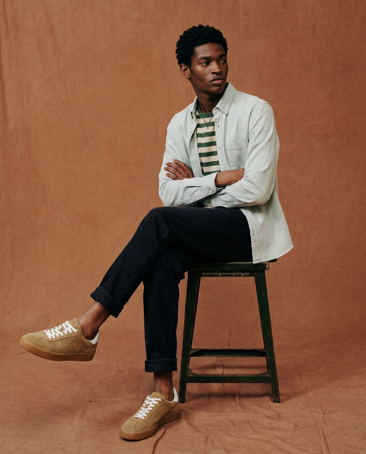 files/Generated_with_Kive.ai_-_The_model_michael_is_wearing_men-stripes___light_green_shirt___man_-_black_jeans__no_socks_and_Flow_Sand._Keep_the_same_position_and_expression._The_overall_l.png