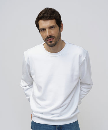 メンズウェア #GENTLEMAN CREW SWEAT - WHITE - Men's OVERSIZE sweatshirt with contrasting color combination
